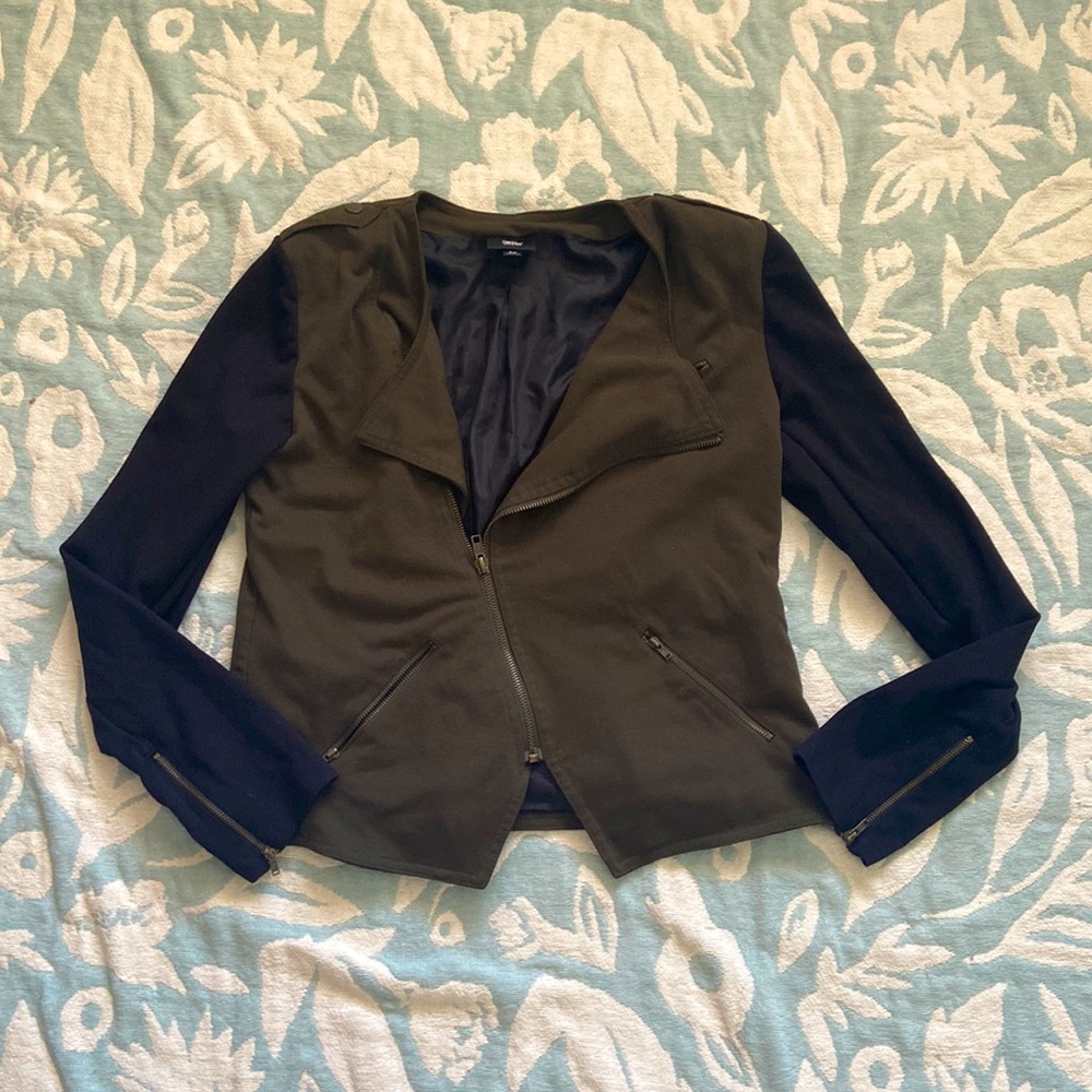 Size Small Olive Army Green with Black Sleeves Moto Style light Jacket, edgy